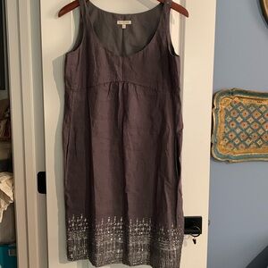 Eileen Fisher organic linen dress sequin hem 6 EUC grey silver midi